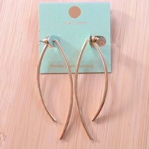Brand New True to Form Gold Tone Front Back Drop Earrings Curved Bar Tangle